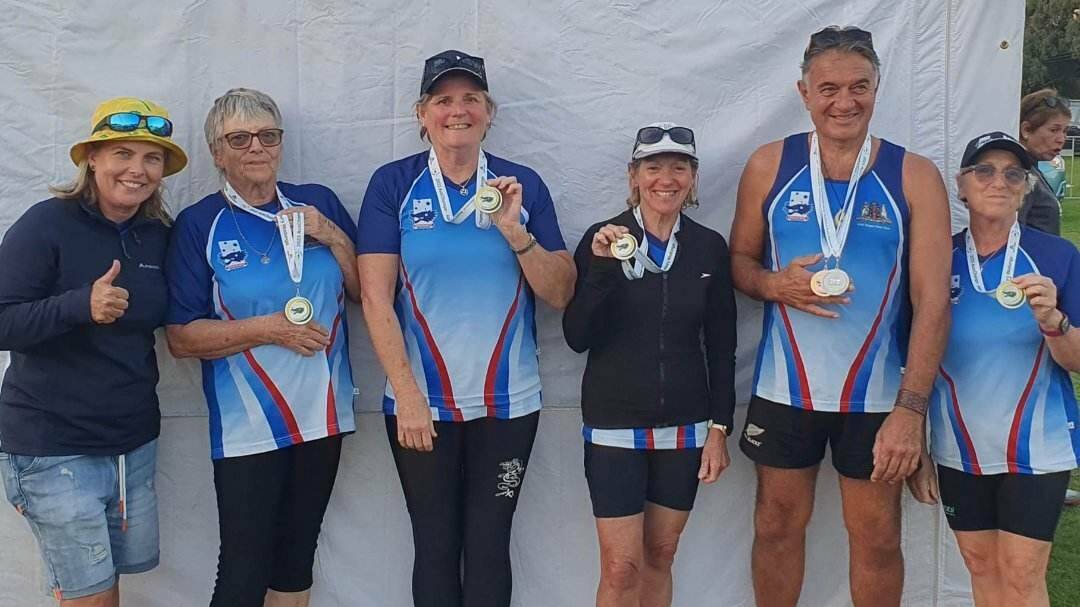 Co-coach of the Southern NSW Regional team Kylie Warrington with team members from Nature Coast, Carolyn Lean. Deb Healy, Therese Holgate, Ross Galvin and Julie Salter. Picture supplied