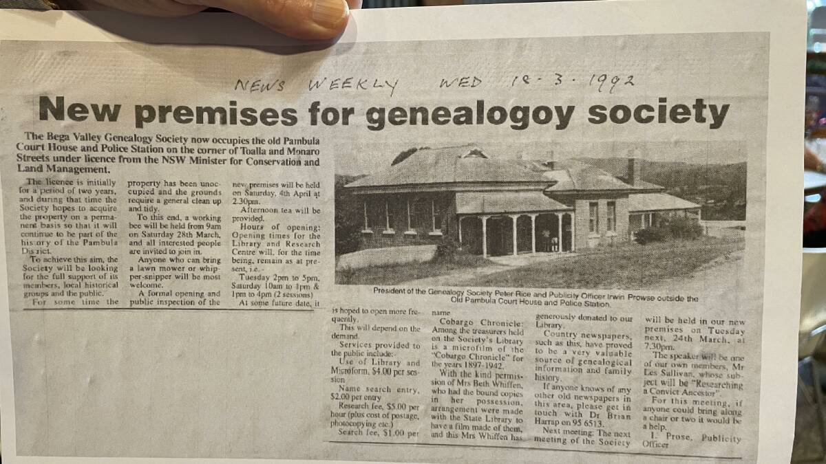A cutting from the Merimbula News Weekly March 18, 1992 about the new home for the society. 