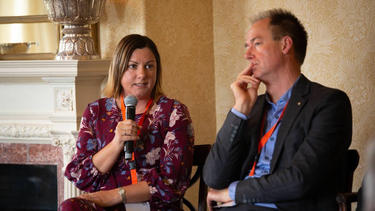 Member for Eden-Monaro Kristy McBain speaking at the previous Global Foundation roundtable at Admiralty House on March 2, 2020.