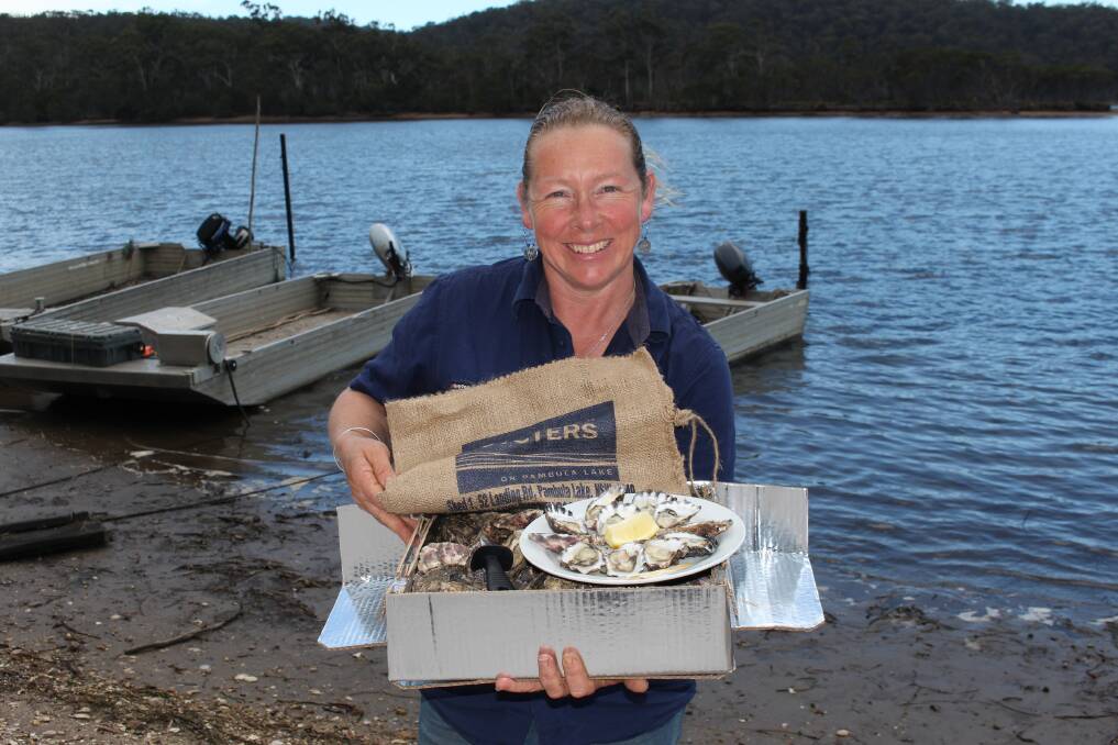 Sue McIntyre of Broadwater Oysters with some samples ready to go and waiting to be shucked. 