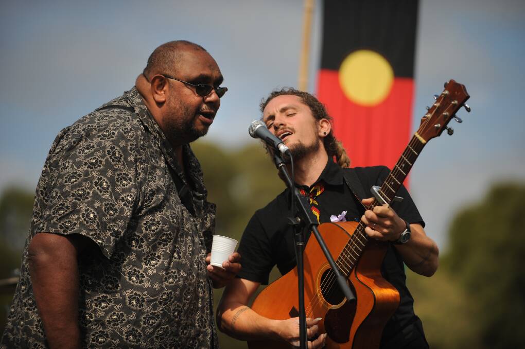 Butler's support of First Nations artists, environmental advocacy and political activism has been a major feature alongside his musical career. Pictured in 2008 with 2022 Port Fairy Folk Festival Artist of the Year Kutcha Edwards. 