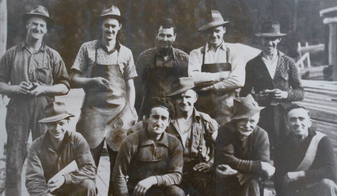 Hardwood men: Eden logging team in 1948. Bottom right is Ray Richards, father of the current managing director of Blue Ridge Hardwoods Eden Allan Richards.