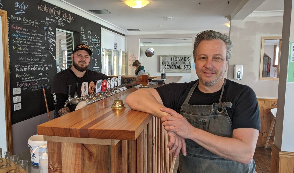 Barman Josh O'Byrne and owner/brewer/chef Justin McLeod at the Wandering Trout's newly refurbished bar. Photo: Sandy Powell