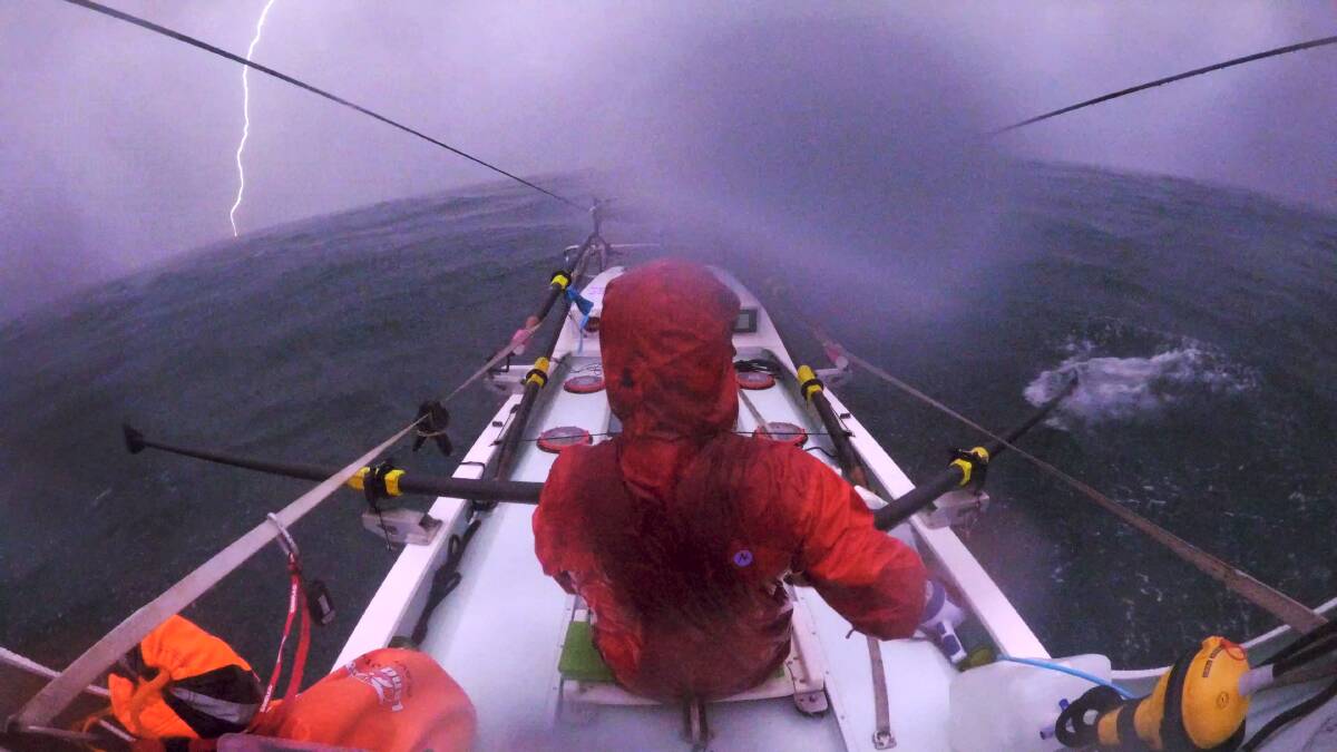 ROUGH CROSSING: Video grab of Grant Rawlinson rowing 4200km across the Java Sea on the first stage of his human -powered journey from Singapore to New Zealand.