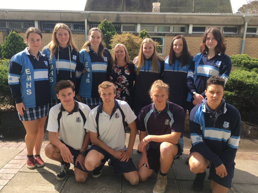 Eden Marine Year 12 SBAT students: Back row (L-R) Emma Webster, Gemma Oliver, Erin Harris, Michelle Bond (Careers Advisor) Mackenzie Upton, Shayla Foat, Kaitlin Steiner.
Front Row (L-R) Charlie McGuire, Bailey Kebby, Heath Balodis and Tavita Wood. ABSENT: Amber Morey, Troy Taylor- Whiffen and Chance Westway