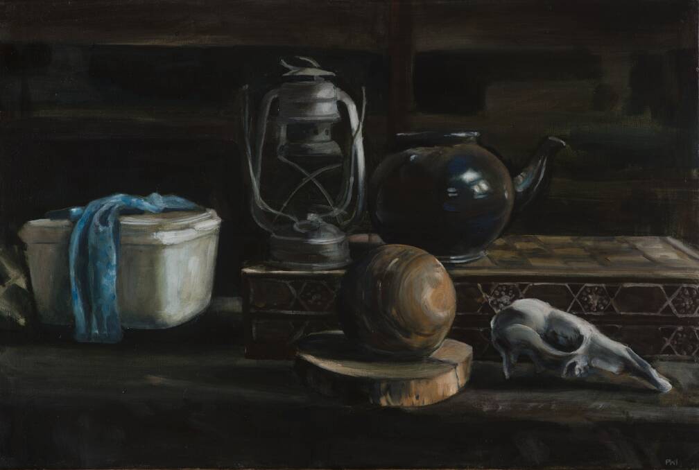 Time stands still:  Recent oil painting by Phoebe Wood-Ingram as part of her exhibition 'Nungatta Revisited'.