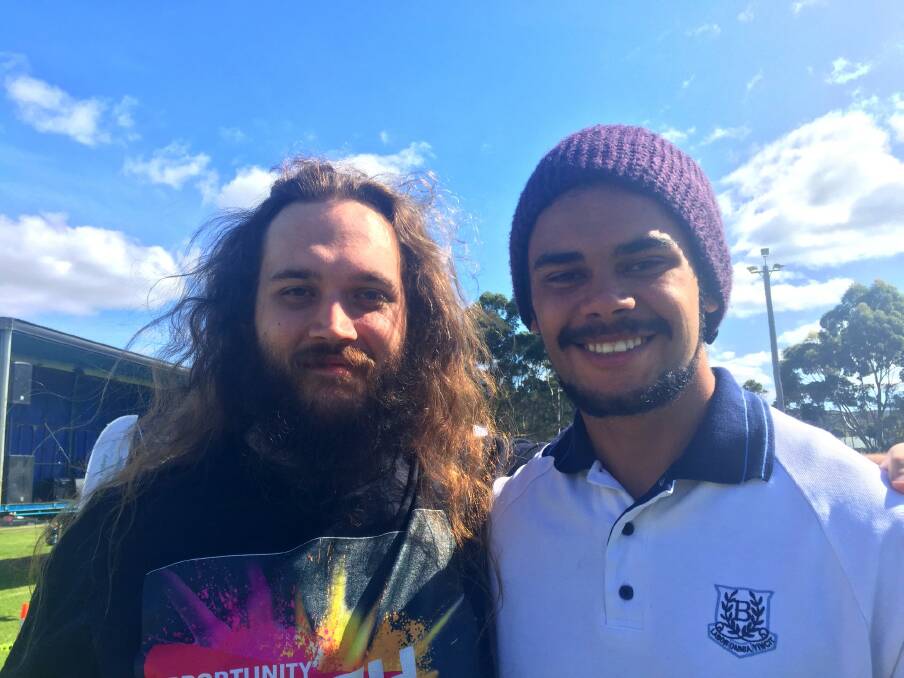 Perfect day: Eden Youth Festival organiser William Sharples and MC Darnell Andy from Bega. 