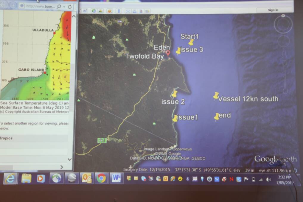  Map of the fictional oil spill projected at the Eden Fisherman's Club during the training session. 