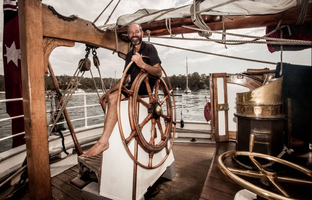 ON THE DECK: Tall ship skipper Marty Woods loves running the ship. The Soren Larson, along with the James Craig, anchored in Twofold Bay during a recent stop over returning to Sydney from Tasmania. Photo: Rachel Mounsey