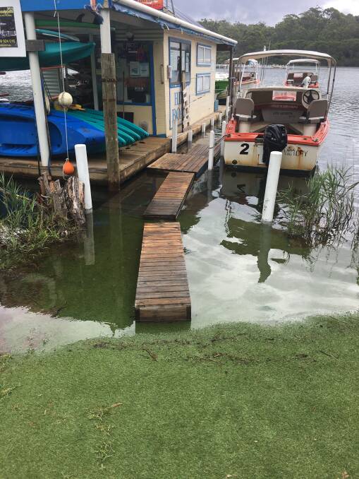 Jetty upon a jetty: Mallacoota lake levels had risen to cover jetties, wharves and some roads. 