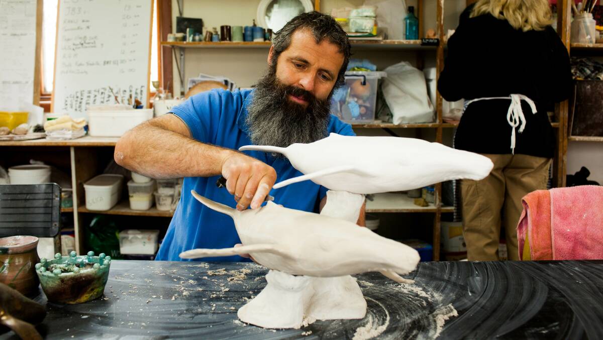 Potters put the final touches on their pieces ready for a mixed exhibition taking place during the Eden Whale Festival. Pictures: Rachel Mounsey
