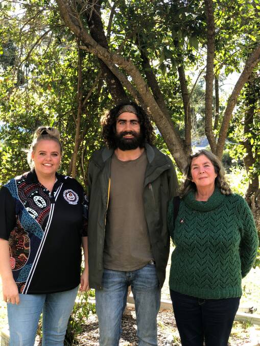 Care program manager at Twofold Aboriginal Corporation Alison Simpson, language worker Nathan Lygon and Eden Language Group program coordinator Sue Norman celebrate the news of the grant. 