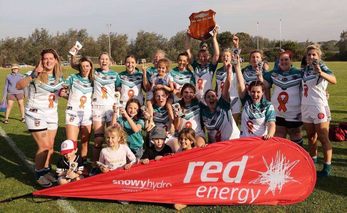 CHAMPIONS: The Candelo-Bemboka Eden open women's team celebrate after taking out the grand final for Group 16's contact series on the weekend. Picture: Peter Sheales