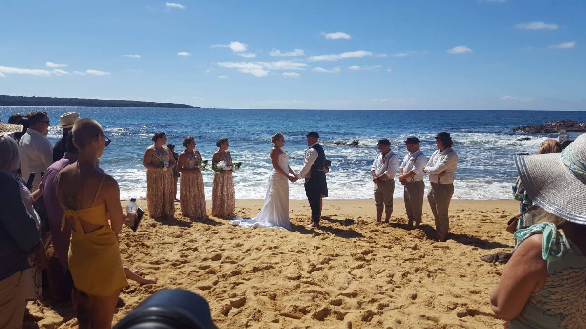HAPPY DAY: Rachael Keeton and Dale Hickey are married at Aslings Beach, Eden on Saturday, February 23. Picture: Peter Whiter