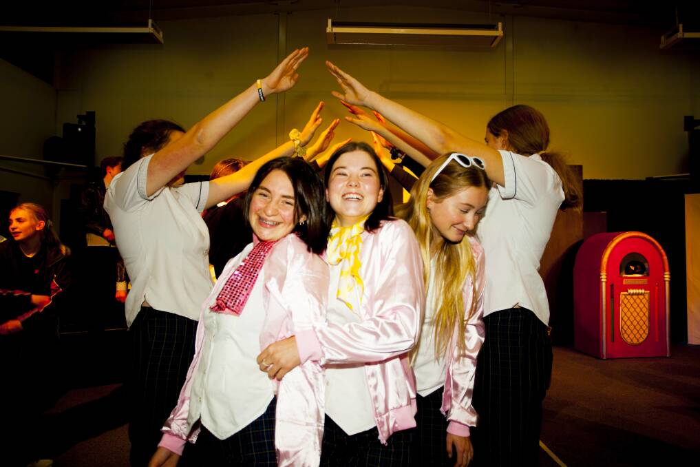 YOUNG STARS: Pink ladies at rehearsals. Picture: Rachel Mounsey 