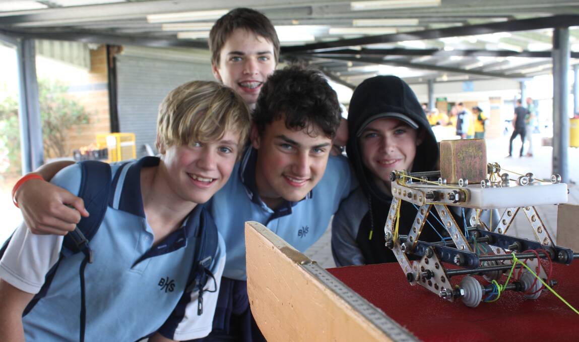 FUTURE SCIENTISTS: Bega High School Year 9 students Caiden Butchers, Sebastian Mattner, Andrew Tribe and Connor Tapp test a "Mars rover" they built. 