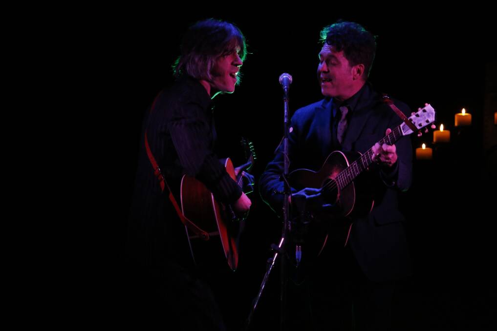 MUSICAL DREAM: Singer-songwriter Heath Cullen and his now-producer Joe Henry sing together during Henry's Australian tour in 2014. Picture: Supplied 