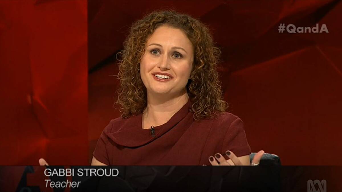Author and teacher Gabbie Stroud appeared on Monday's episode of Q&A to discuss teaching. Picture: ABC