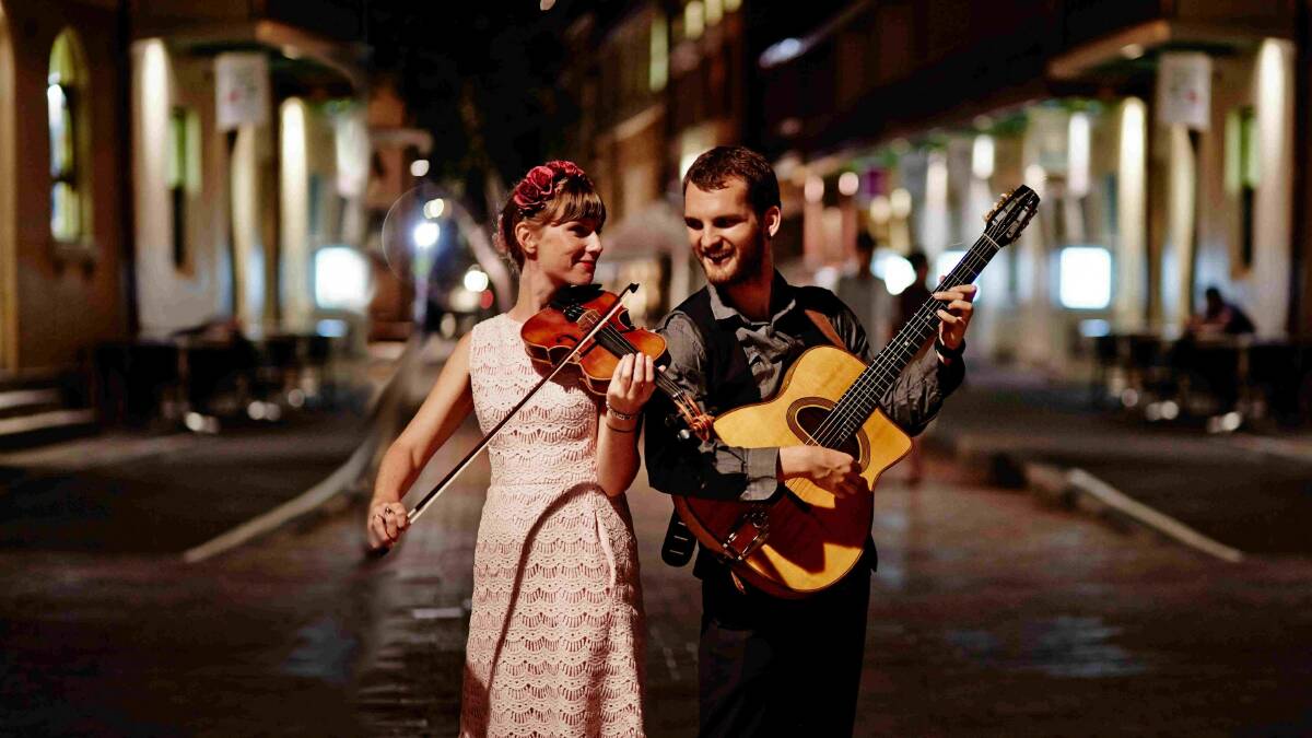 Phoebe and Morgan Haselden make up the Mimosa Duo, which perform gypsy jazz. 
