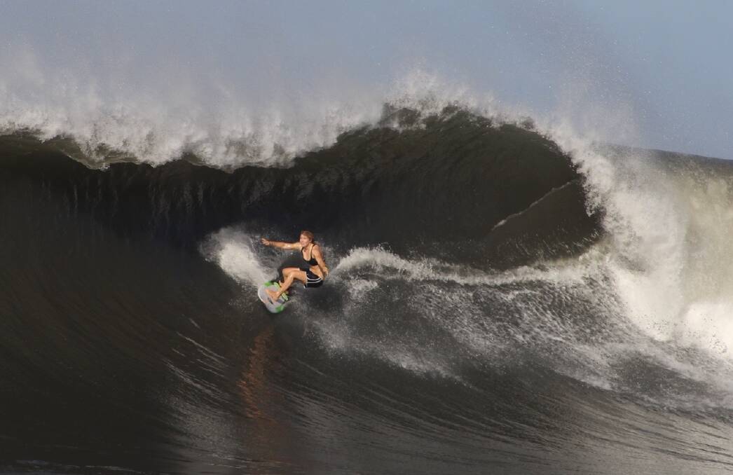 Wave rider: Freya Prumm impresses in a 10-foot tube off El Salvador between rounds of the WSL qualifying series. Picture: supplied.