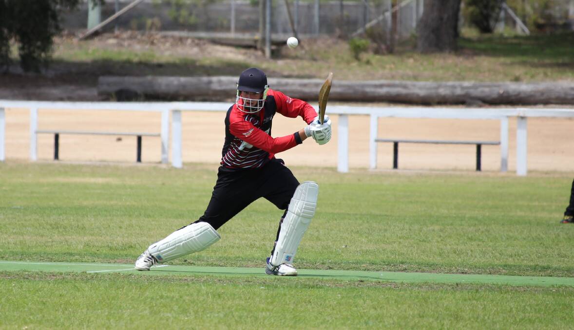 Patrick Kearney watches his shot hurtle towards the boundary during Eden's win over Bega-Angledale on Saturday