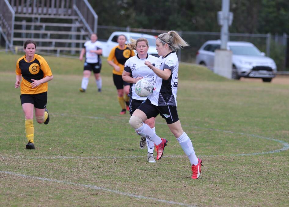 Bhud Bobbin traps the ball through the midfield for the Killer Whales, who defeated Wolumla 4-2 on Sunday. 