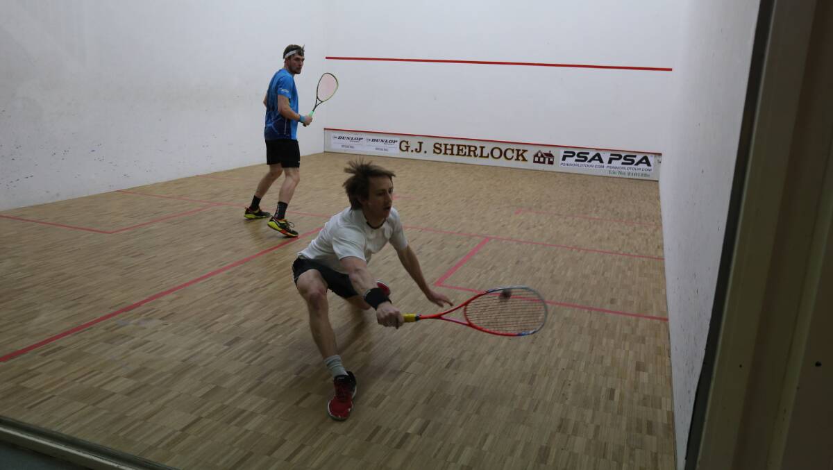 Australian Title: Bega PSA tournament winner Rex Hedrick (front) is likely to be a return visitor to Bega for the Australian Open of squash. 