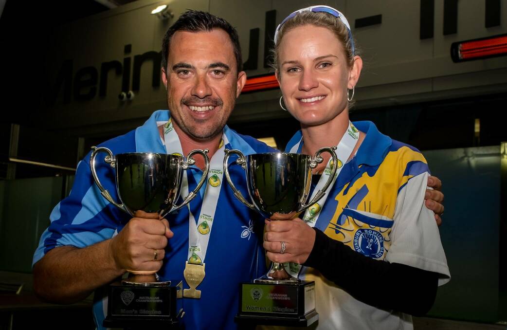 Top of the pops: Singles winners during the Australian Titles are Ray Pearse and Carla Krizanic after some strong rounds. Picture: Bowls Australia. 