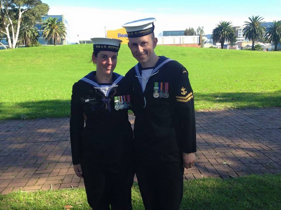 Serving couple: Crystal and Russell Gordon after marching together for Anzac Day in Wollongong in 2015. 