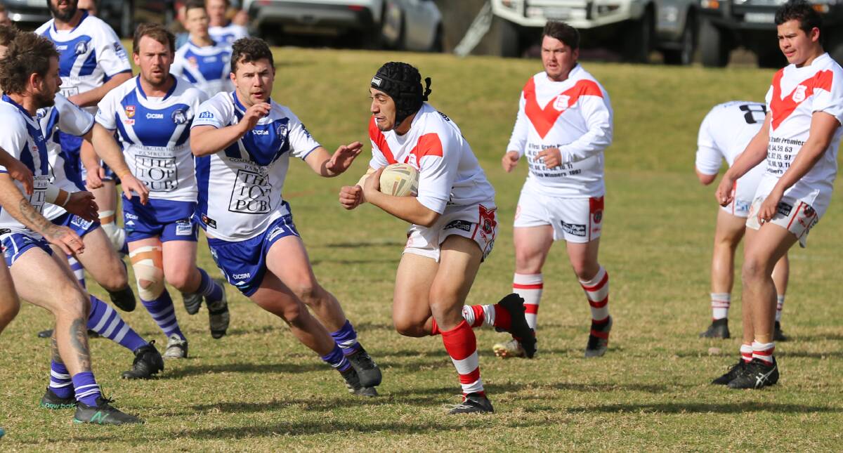 Elvis Tui, pictured against the Bulldogs, was among the double try scorers securing Eden a win over Narooma, and a place in the finals this weekend. 