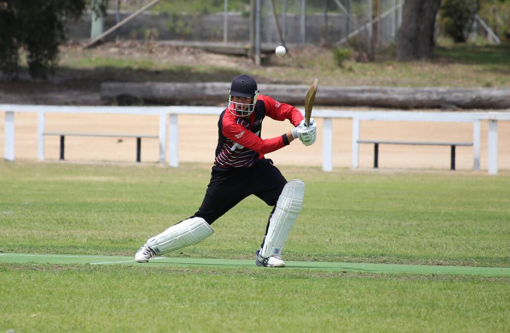 Patrick Kearney was on 13 runs when an Ethan Adams catch brought him undone against the Pambula Bluedogs on Saturday. 