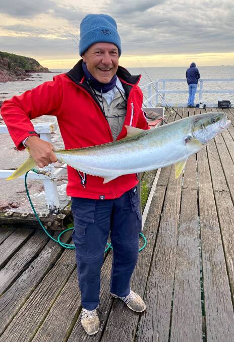 Frank Daquino Melbourne visitor shows one of the lovely Kingfish (16Kg) he caught from the Merimbula Fishing Platform 