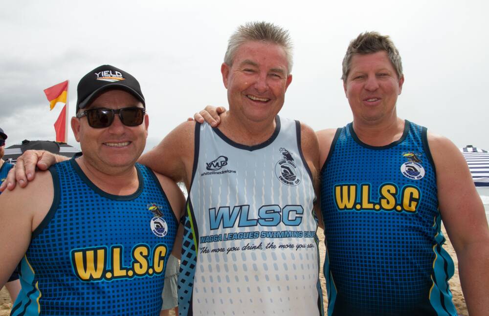 Anthony Paul (centre) is flanked by Wagga Leagues Swimming Club mates Jimmy Jenkins and Ben Buttifant.