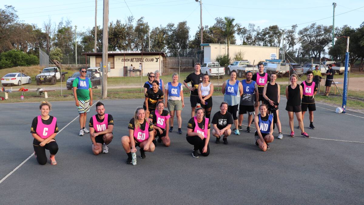 Navy visit: Eden players and visitors from NUSHIP Supply got together for a netball friendly at the Eden courts on Friday with the visitors running away with the game in the final quarter. Picture: Lana Wills. 