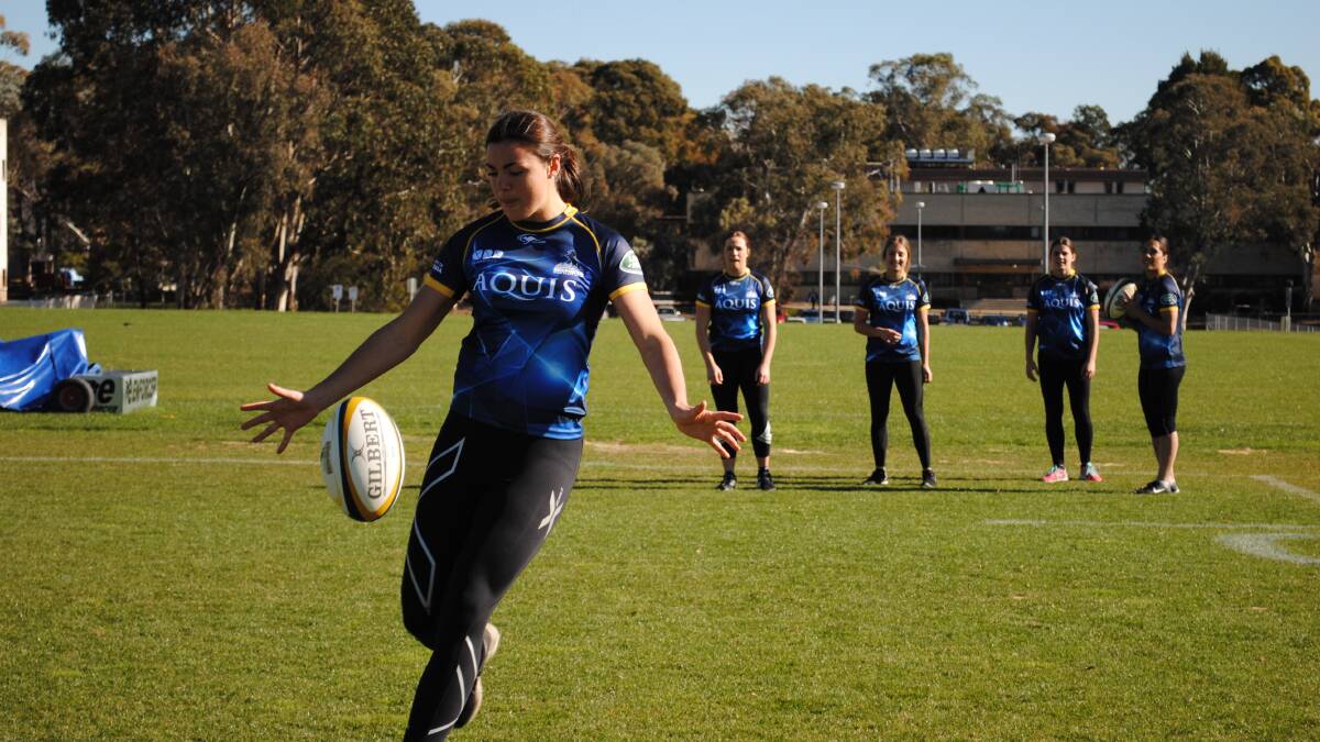 Starting run: Millie Boyle - pictured in a Brumbies training session - will take a run-on place with the Wallaroos for the opening round of the Rugby World Cup. 