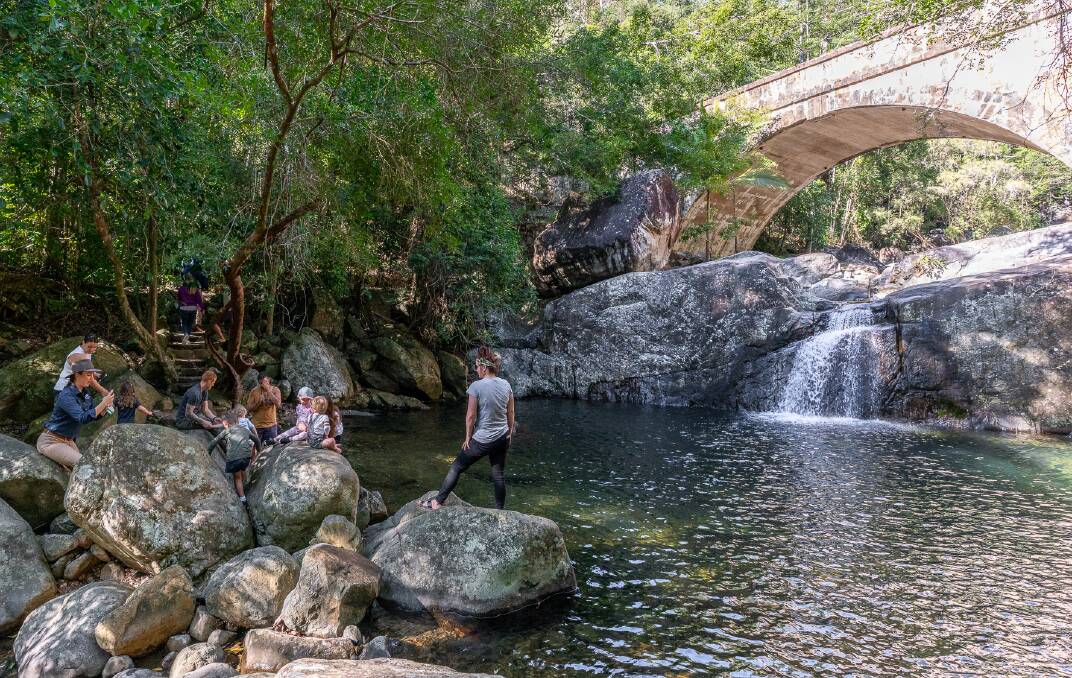 The heritage-listed bridge over the cascades and swimming pools at Little Crystal Creek near Townsville. Picture: Michael Turtle