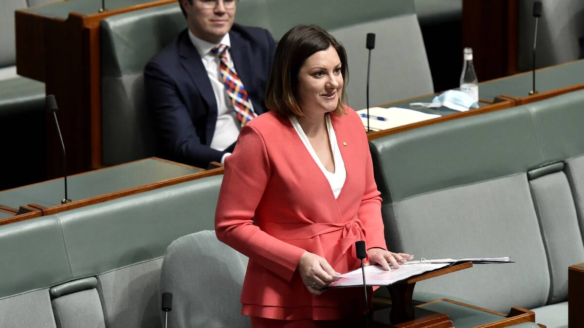 NEW VOICE: New Eden-Monaro MP and Tura Beach resident Kristy McBain gives her maiden speech to a socially distanced Parliament in Canberra on Monday afternoon. Photo: David Foote