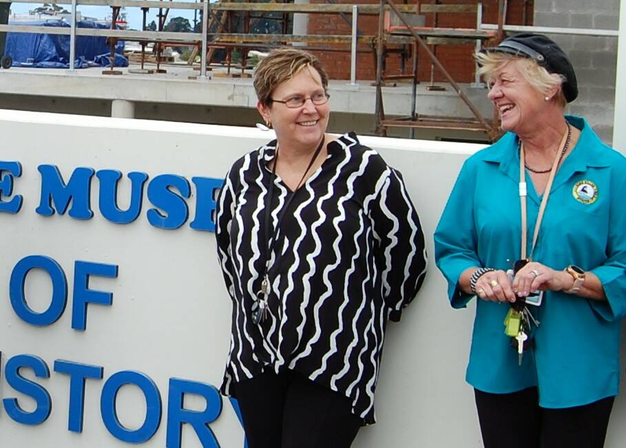 Angela George with Julie Williams outside Eden Killer Whale Museum.