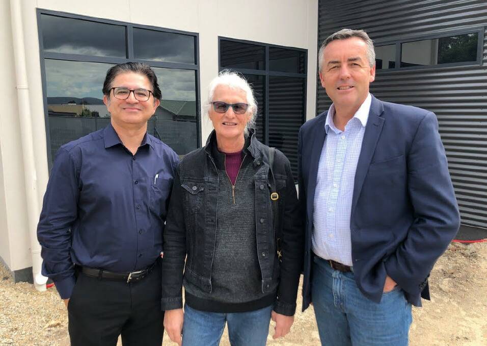 Dr Mubashar, CHIRF chair Robin Bryant and MP Darren Chester outside Mallacoota Medical Centre. Photo: CHIRF