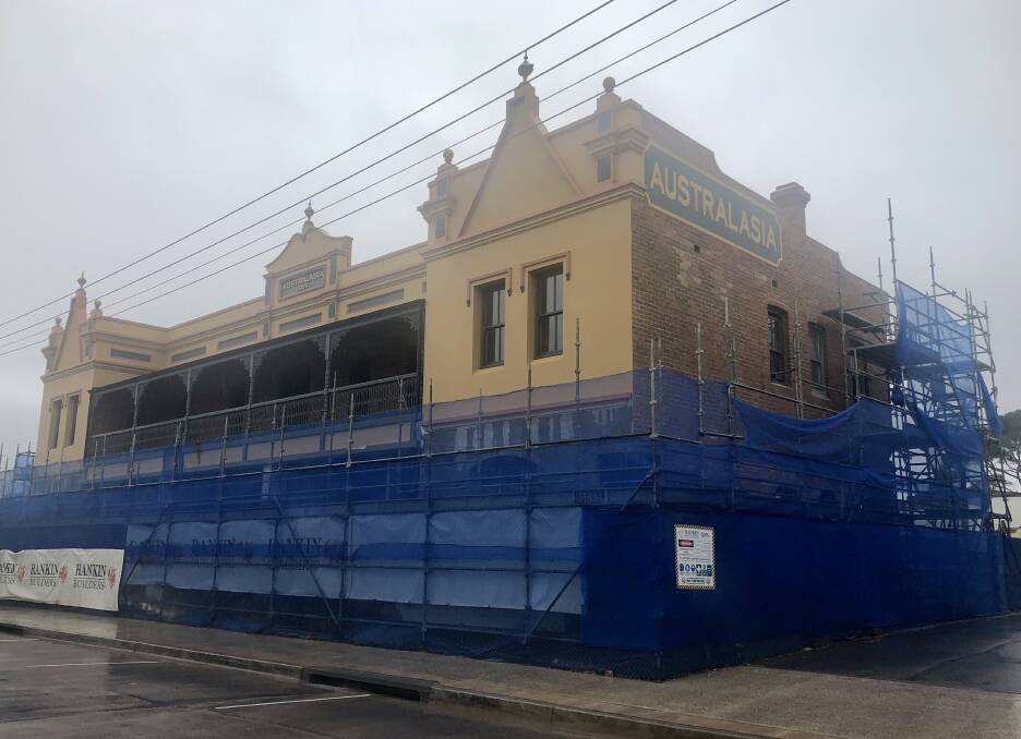 The painstakingly restored front facade of the Australasia Hotel, September 2021.Photo: Leah Szanto