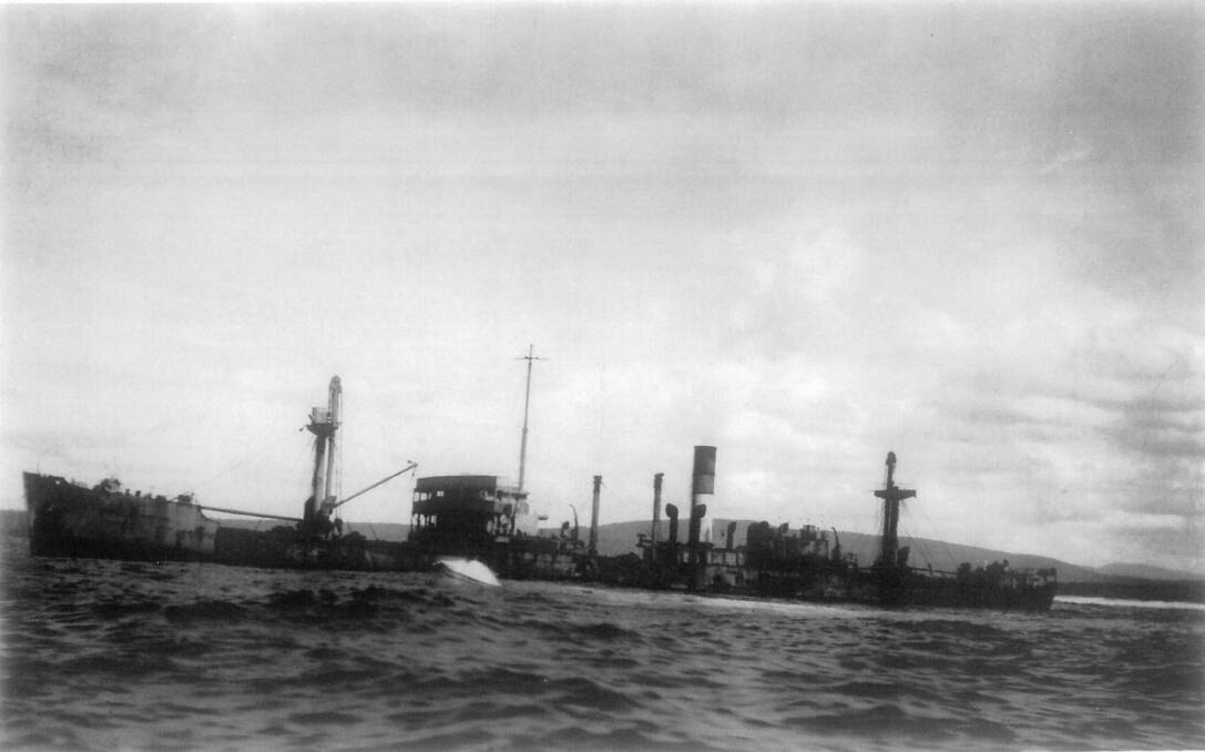 The SS Empire Gladstone aground at Haycock. Image courtesy of Reg and Marie Buckland.