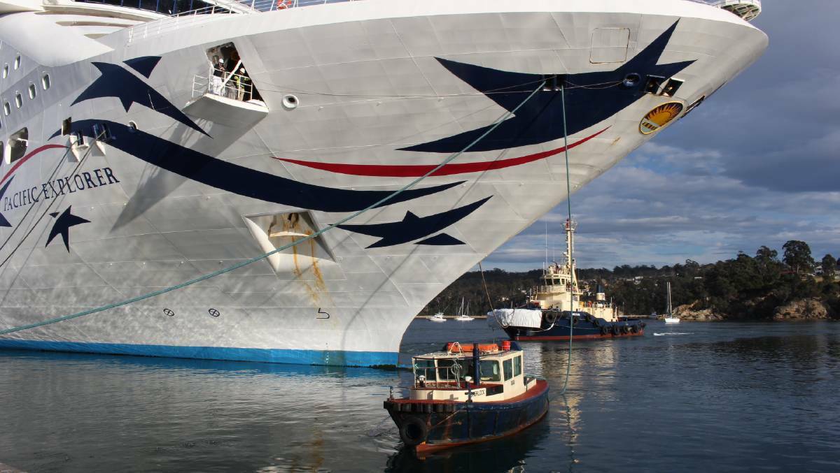 P&O cruise ship Pacific Explorer visiting Eden in September 2019, the first ship to berth at the new wharf extension. Photo: Denise Dion