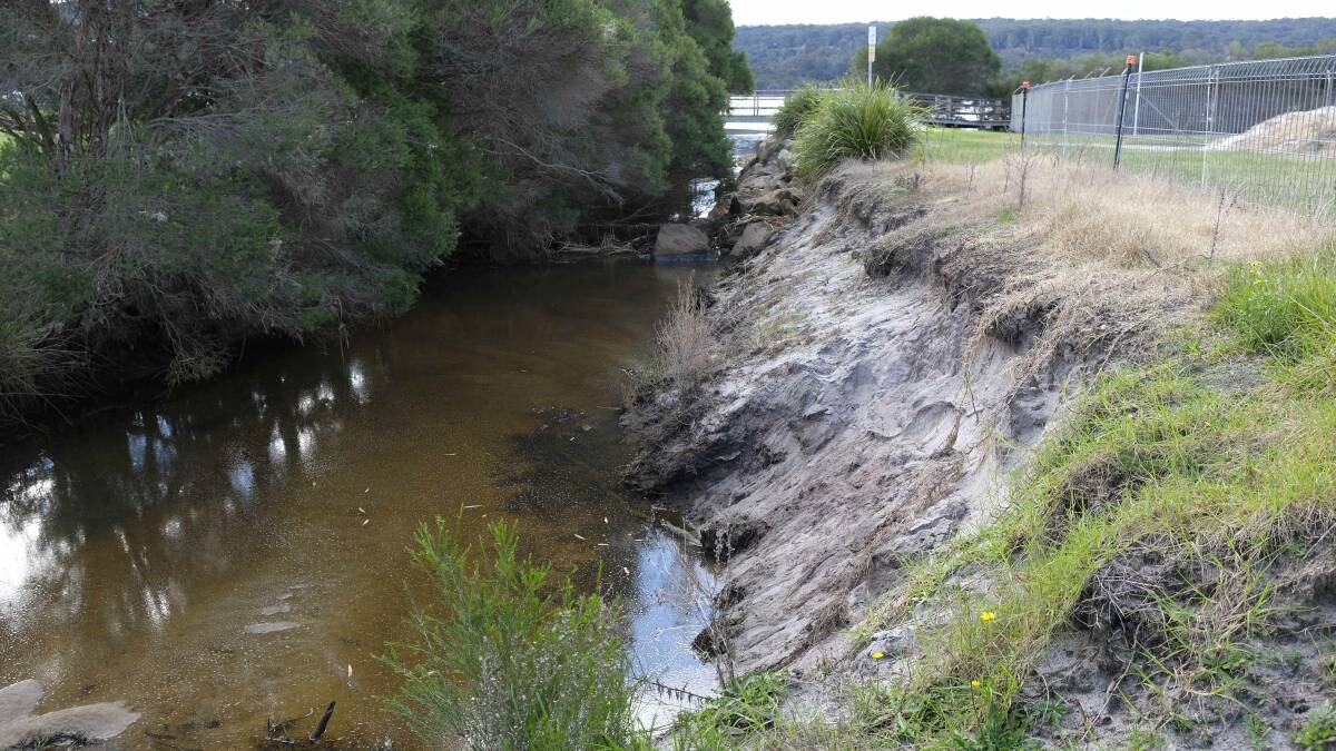 Barclay Street stormwater channel has been eroding badly, contributing to the build up of sedimentation in Lake Curalo. Photo: Garry Hunter