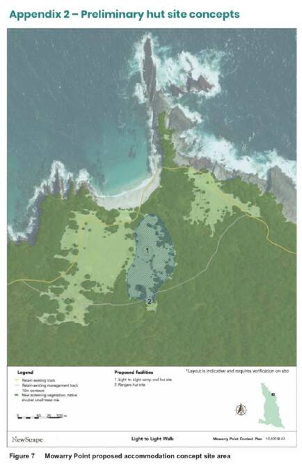 Preliminary hut site concepts in NPWS Draft Light to Light Walk Strategy released July 2019 show the potential development site.