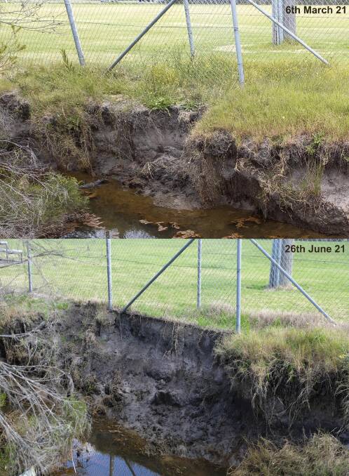 The Barclay Street stormwater channel erosion. Photos: Garry Hunter