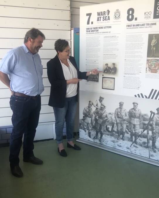 Director of Eden Realty Glenn Brunette with Angela George, local heritage management and interpretation consultant, exploring the exhibition panels. Photo: Leah Szanto