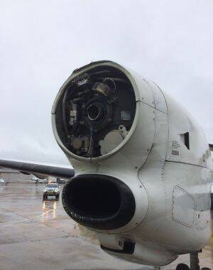 The right-hand engine, minus propeller, after the plane landed.  Photo: Supplied
