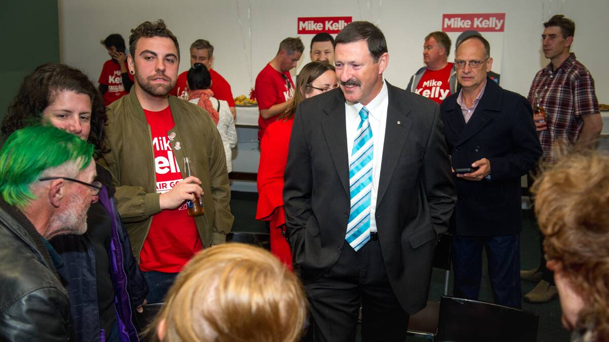 Mike Kelly with his supporters at the Queanbeyan Leagues Club. Picture: Elesa Kurtz