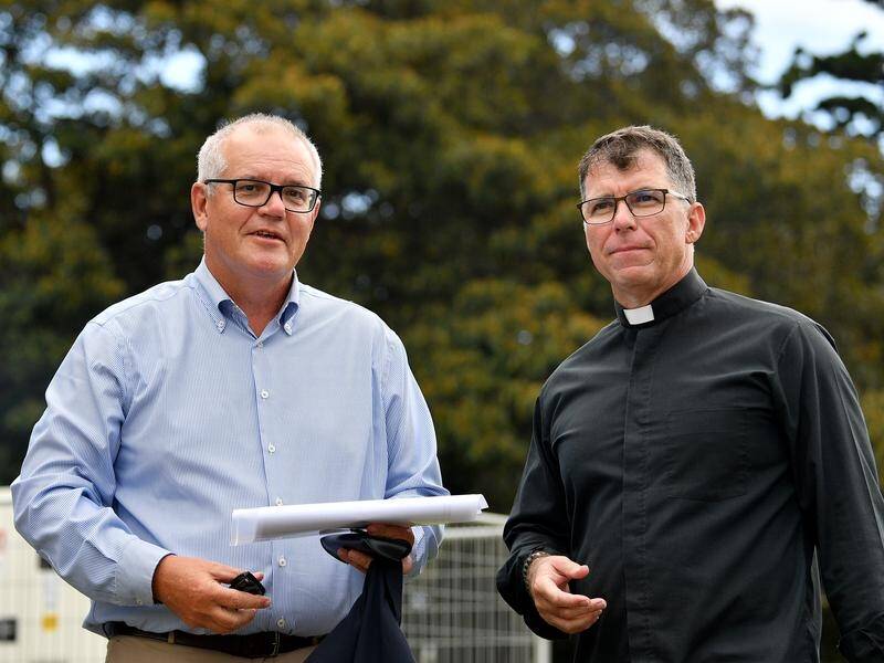 Scott Morrison spoke at the event by Never Again is Now, with pastor Mark Leach among the organisers (Bianca De Marchi/AAP PHOTOS)