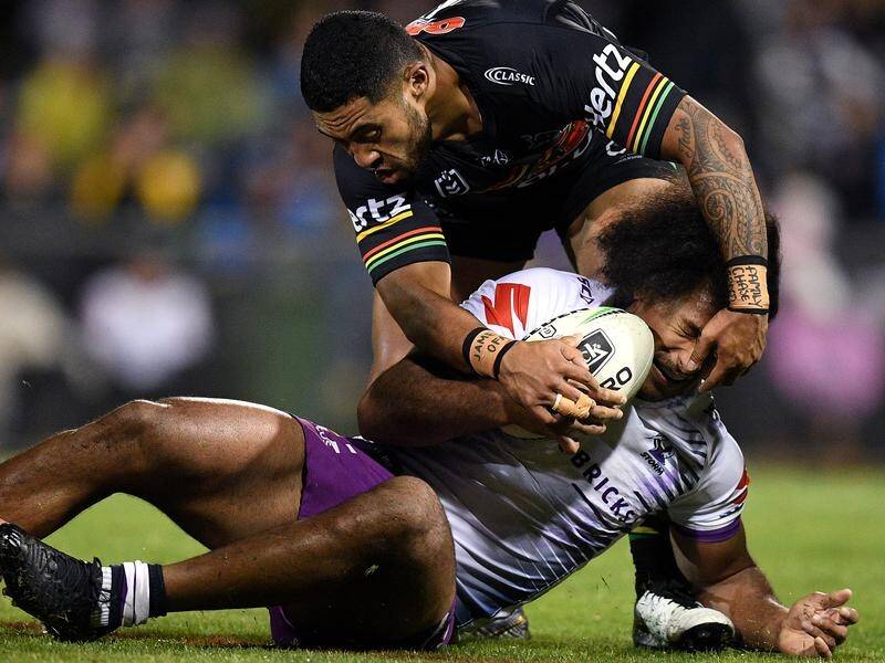 Sione Katoa, seen tackling Felise Kaufusi, has left Penrith to join Canterbury in the NRL.